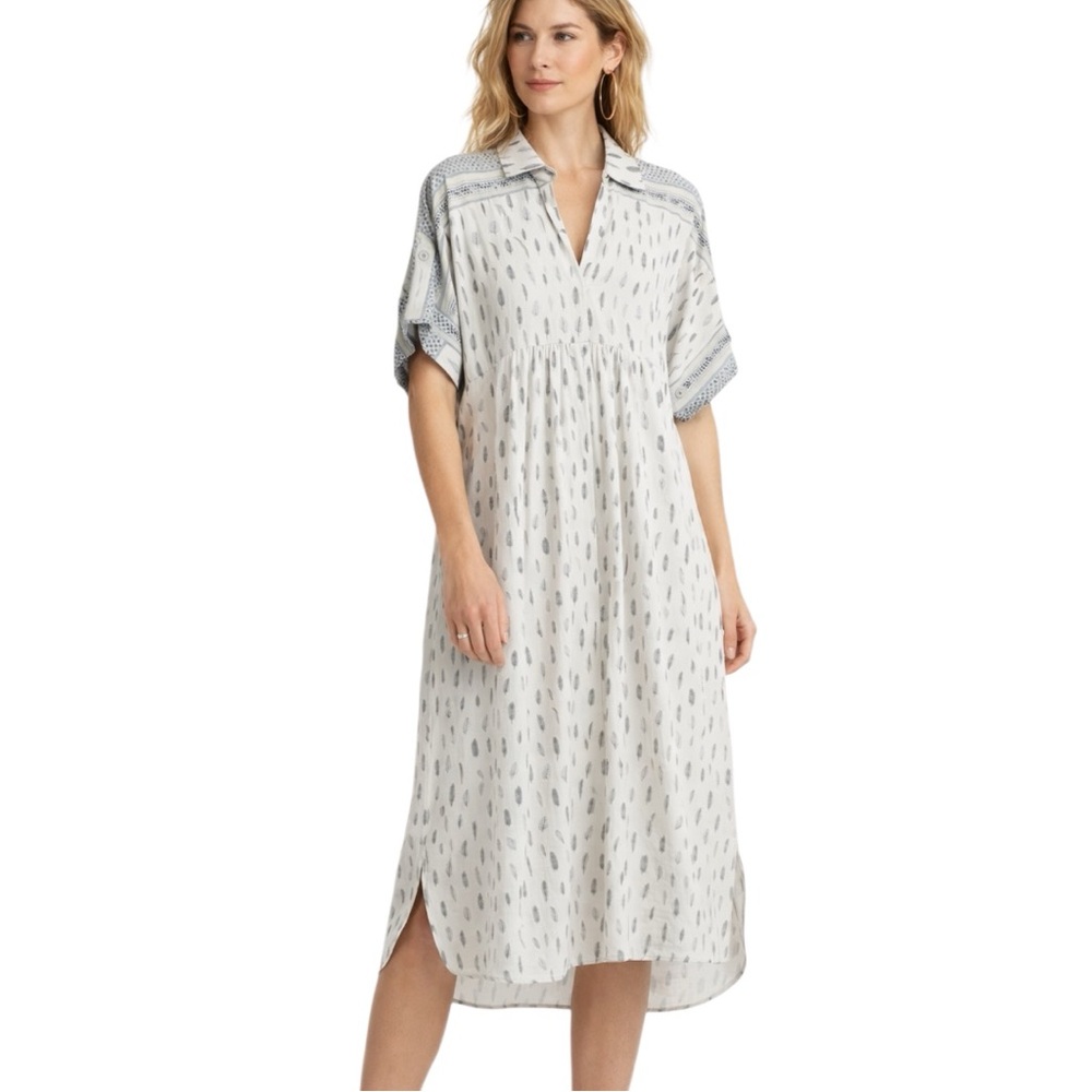 NWOT Conditions Apply Feather Print Linen Blend Shirt Dress One Size Oversized